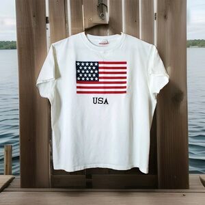 80's Patriotic American Flag USA Unisex T-shirt 26/28W-3XL or Mens-2XL Vtg Tee